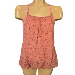 Myth NYC Ditzy Pink Floral Layered Tank Top Women  Dobby Gauze‎ Bubble Hem Small